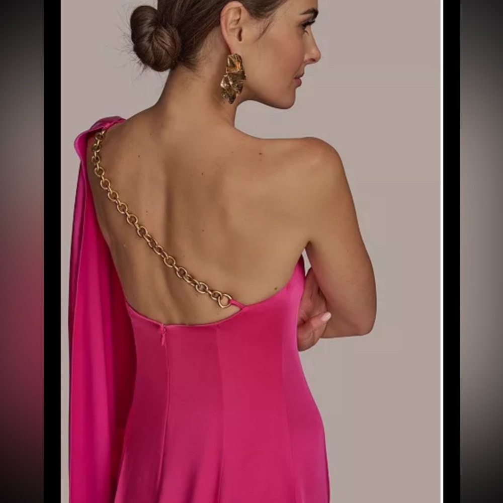 Donna Karan OpenBack,Bronze Tone Metal Chain Detail, Stretchy Satin Gown,sz6,new - Picture 5 of 16